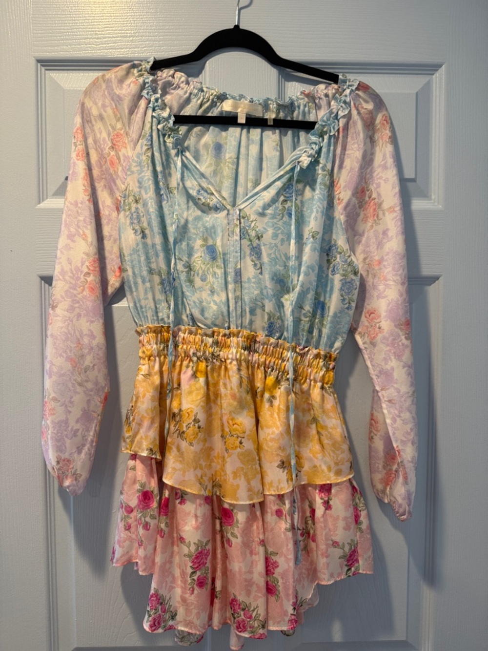LoveShackFancy Floral Multi-Color Mini Long Sleeve Dress